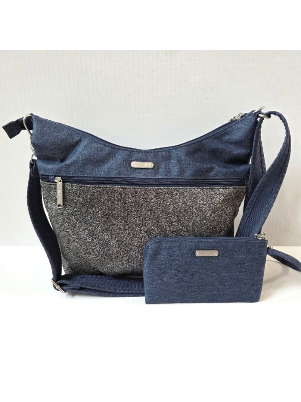 Baggallini Purse Blue Gray Securtex™ Large Hobo Tote Crossbody Travel Bag